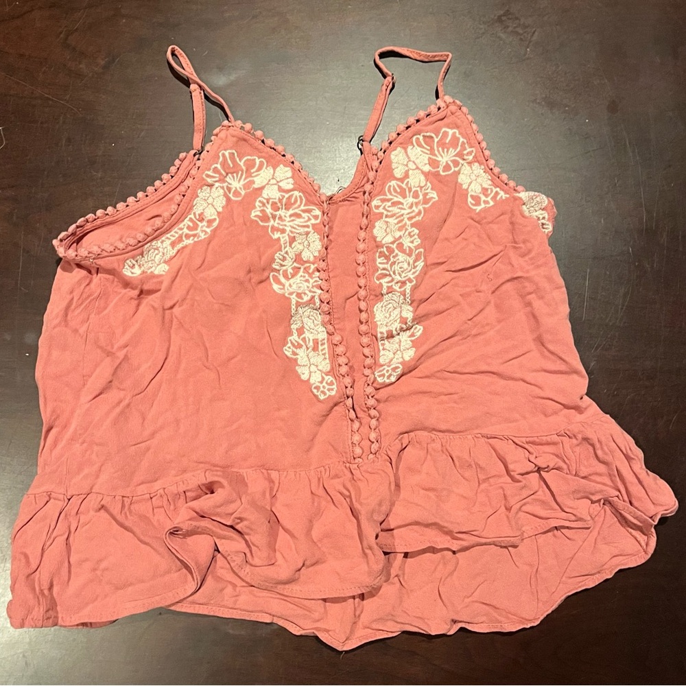 Pink Ruffled Embellished Sleeveless Camisole